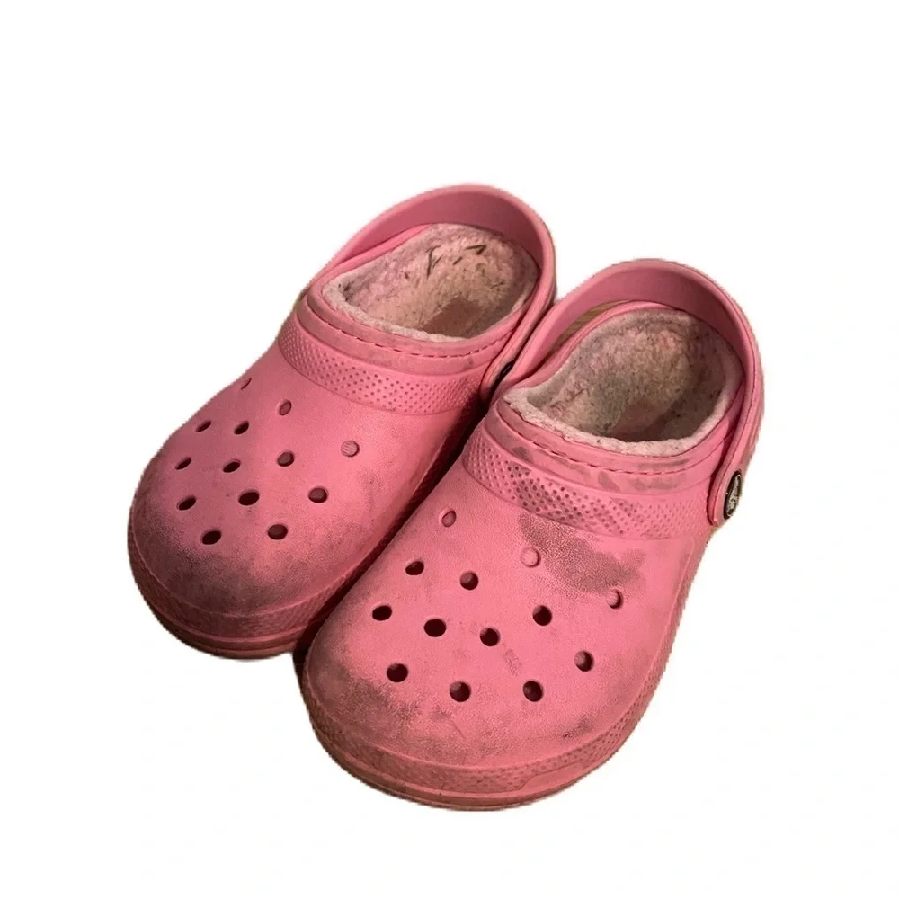 Crocs Pink Fleece Lined Sandals Shoes Sz 12 Kids Girls Youth
